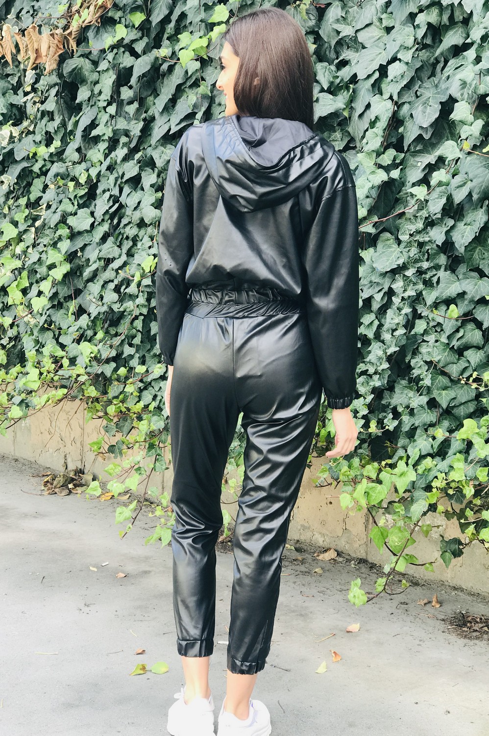 Yuksek Bel Deri Pantolon/Siyah
